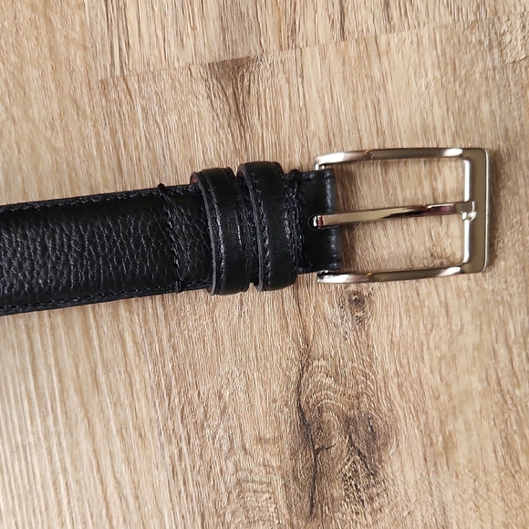 Black Leather Belt with Polished Buckle - Picture 5 of 6